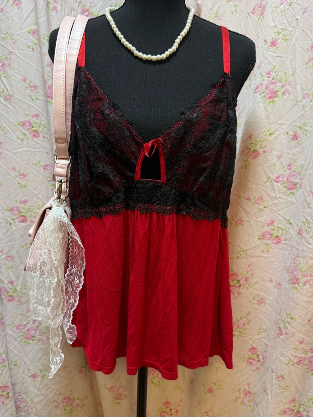 Adore Me Red and Black Lace Top